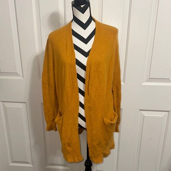 MADEWELL Mustard Yellow Merino Wool Blend Open Front Cardigan - Picture 1 of 5
